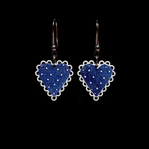 náušnice visací Srdíčka modré puntíky